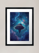 Listing image for UFO Encounter Above the Cosmos Fram Framed Wall Art Poster Canvas Print Picture