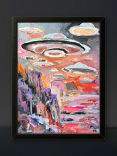 Listing image for Original UFO Painting 12x16 Sci-Fi Alien Canvas Art Expressionist Wall Decor
