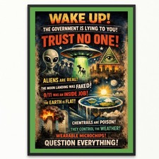 Listing image for Conspiracy Theory Poster Wall Print Gift UFO Aliens Flat Earth Moon Landing