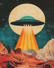 Listing image for Retro UFO Spaceship Poster - Vintage Sci-Fi Wall Art - 12X16/16X20/18X24/24X36