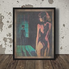 Listing image for Vintage ALIEN ABDUCTION Wall Art, Cryptid Sexy Sci-fi Poster, UFO Sighting Decor