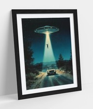 Listing image for VINTAGE UFO ABDUCTION ILLUSTRATION FRAMED WALL ART PICTURE POSTER PRINT
