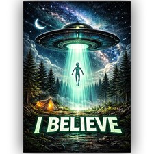 Listing image for I Believe Alien UFO Poster A3 - Sci-Fi Space Wall Art - Extra-terrestrial Abduct