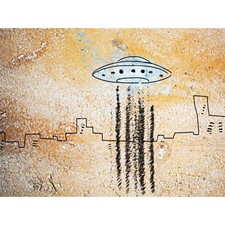 Listing image for UFO Flying Saucer City Abstract Illustration Huge Wall Art Poster Print