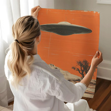 Listing image for Retro UFO Art Poster - Sci-Fi Desert Wall Art - 12X16/16X20/18X24/24X36
