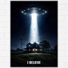 Listing image for I Believe UFO Poster A3 β Alien Abduction Space Sci-Fi Wall Art Print